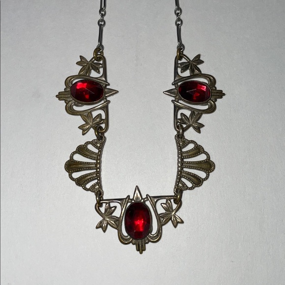 Jewelry - Vintage-Inspired Red Gemdrop Necklace.  14”